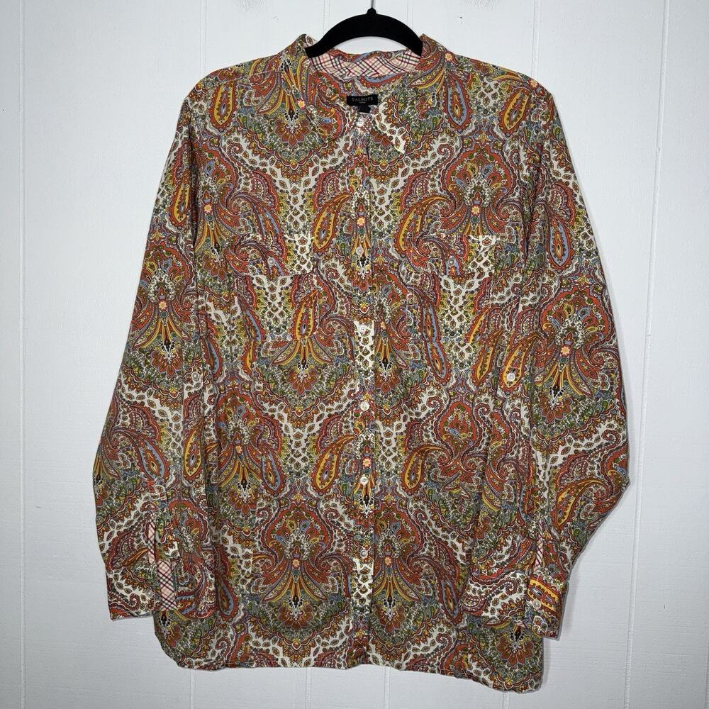 Talbots Women’s Multicolor Paisley Shirt Long Sleeve Button Up Size 22W